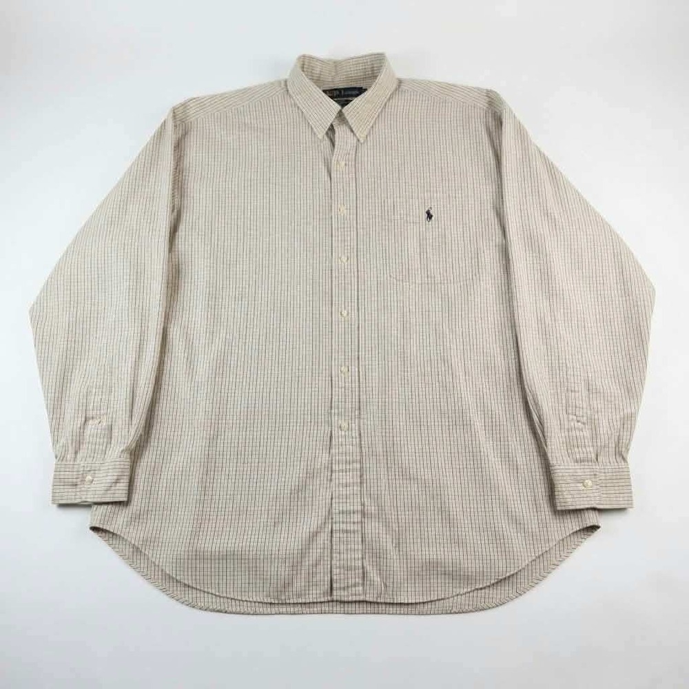 Polo Ralph Lauren Blaire Mens XL Plaid Button Down Shirt Yellow Navy Cotton
